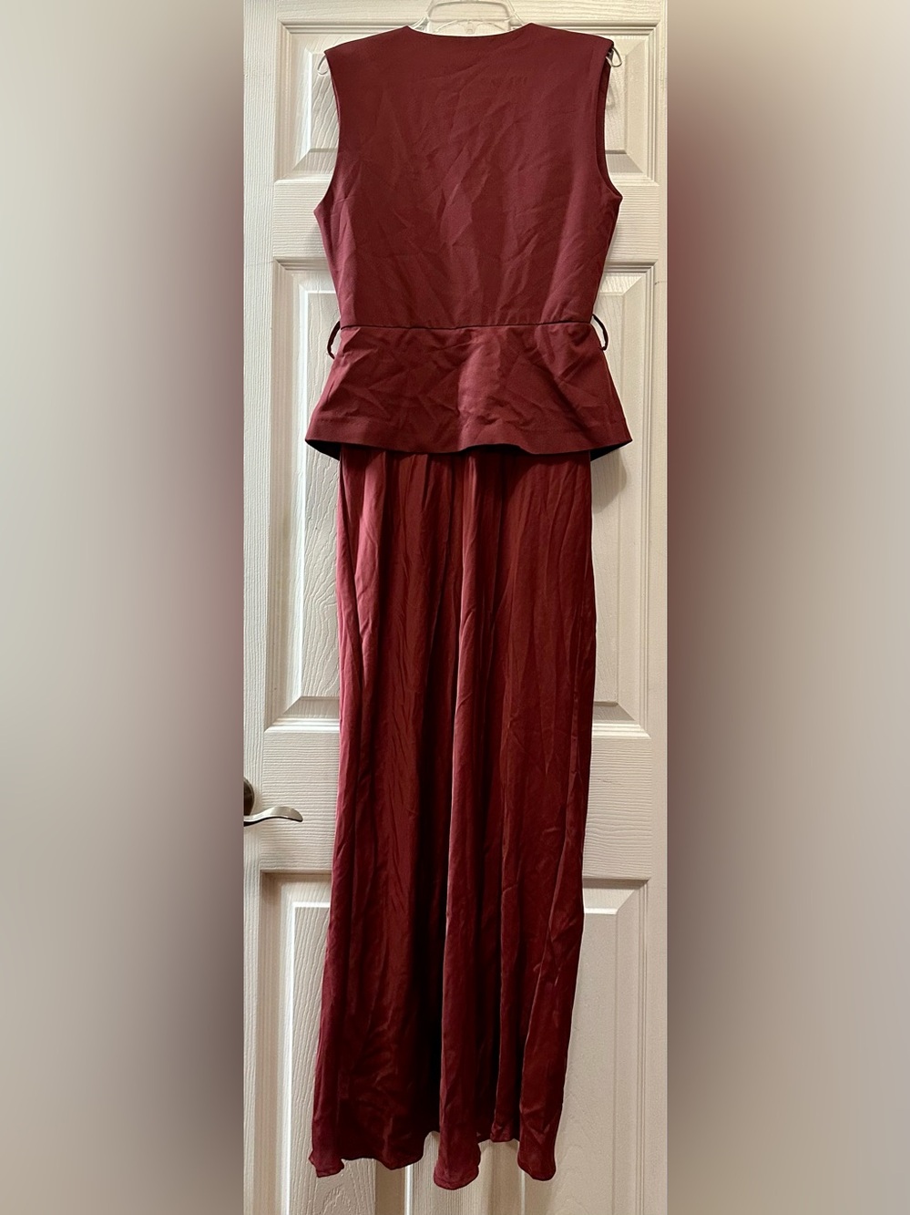 Women's Elegant Burgundy Peplum Maxi Skirt - Picture 2 of 8
